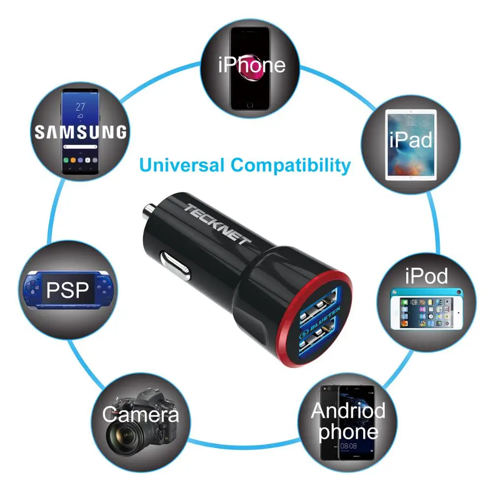 TeckNet PowerDash 5V Автомобильное зарядное устройство адаптер 4.8A/24W Двойная быстрая USB