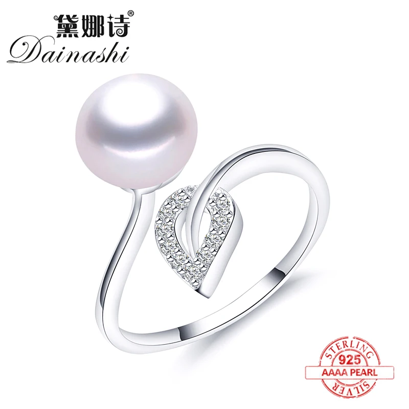 New Arrival 100%Natural Freshwater Pearl Fashion Leaf Zircon Ring 925 Silver Ring Adjustable Ring Fine Jewelry For Women Wedding