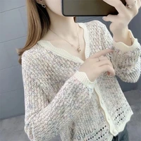 new summer casual knitted tops short sleeves v neck sweater cardigans loose women fashion femme prom outwear high waist sweaters