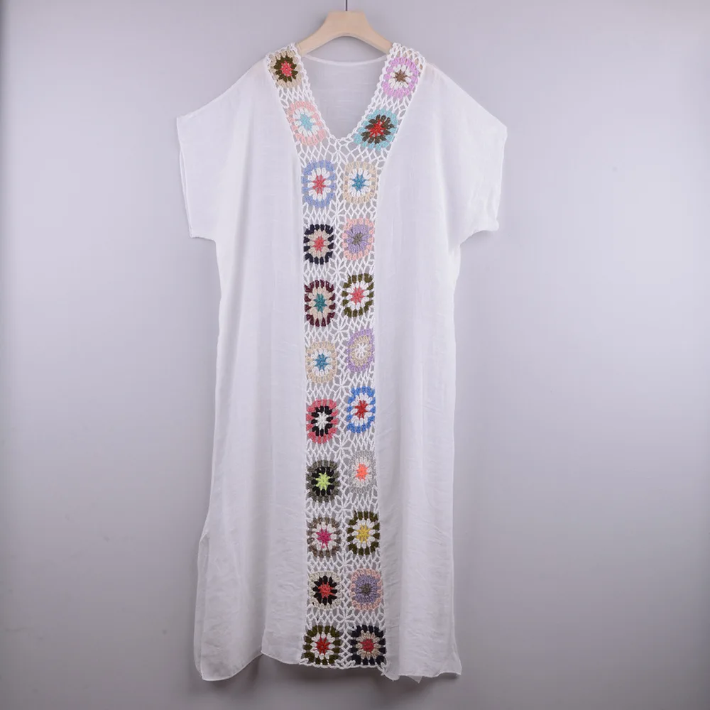 

WILK 2021 new hand hook hollow-out patchwork dress split hand hook splicing beach overall sexy dress robes