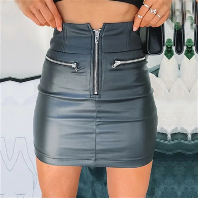 

Womens Club Leather Skirt Bodycon High Wetlook Ladies Waist PU Party