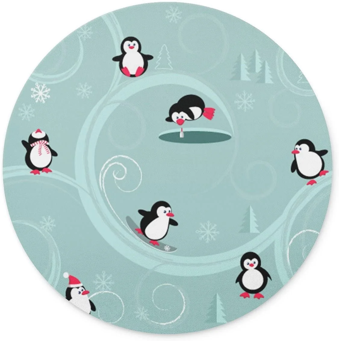 

Happy Penguins Mouse Pad-Non-Slip Rubber Round Mousepad-Applies To Games，Home, School,Office Mouse Pad