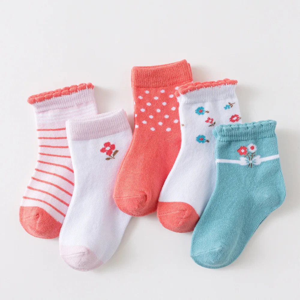 Calcetines de dibujos animados para beb&eacute; y ni&ntilde;a, calcet&iacute;n de punto de algod&oacute;n transpirable para reci&eacute;n nacido, con estampado de coraz&oacute;n, de 0 a 5 a&ntilde;os, 5 par/lote calcetines gordos calcetines ni&ntilde;os algodon-2