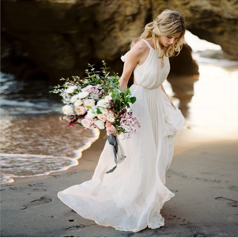 Vestido Noiva богемное пляжное свадебное платье белый шифон цвета слоновой кости