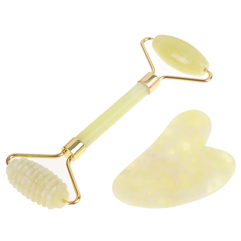 

Натуральный роликовый массаж лица массаж скребком гуаша доска набор Двойные головки камня нефрита подтяжка лица машина для похудения тела ...