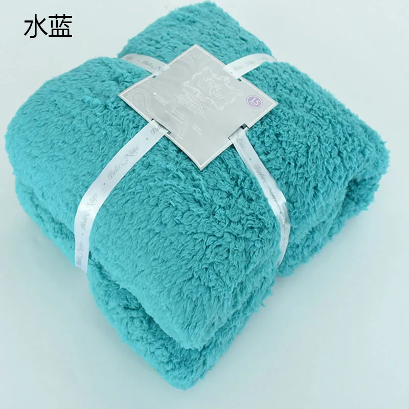 Water Blue Универсальное бархатное одеяло из овечьей шерсти для кровати, длинное плюшевое однотонное одеяло, теплое гобеленовое одеяло для сна, для домашнего использования, одеяло для взрослых - Цвет: Water Blue
