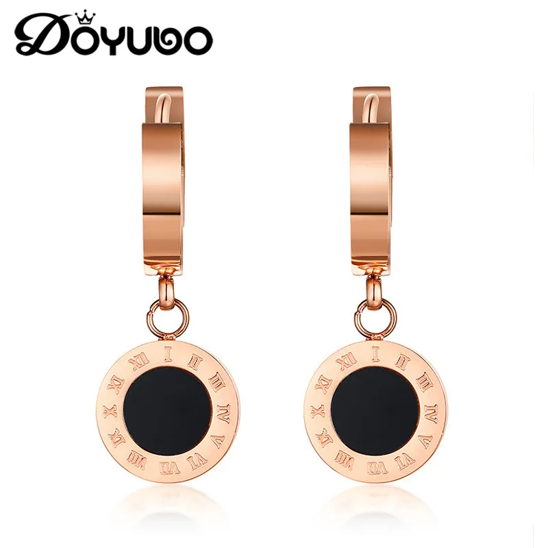 DOYUBO антикварные женские розовые Золотые римские цифровые Серьги Висячие