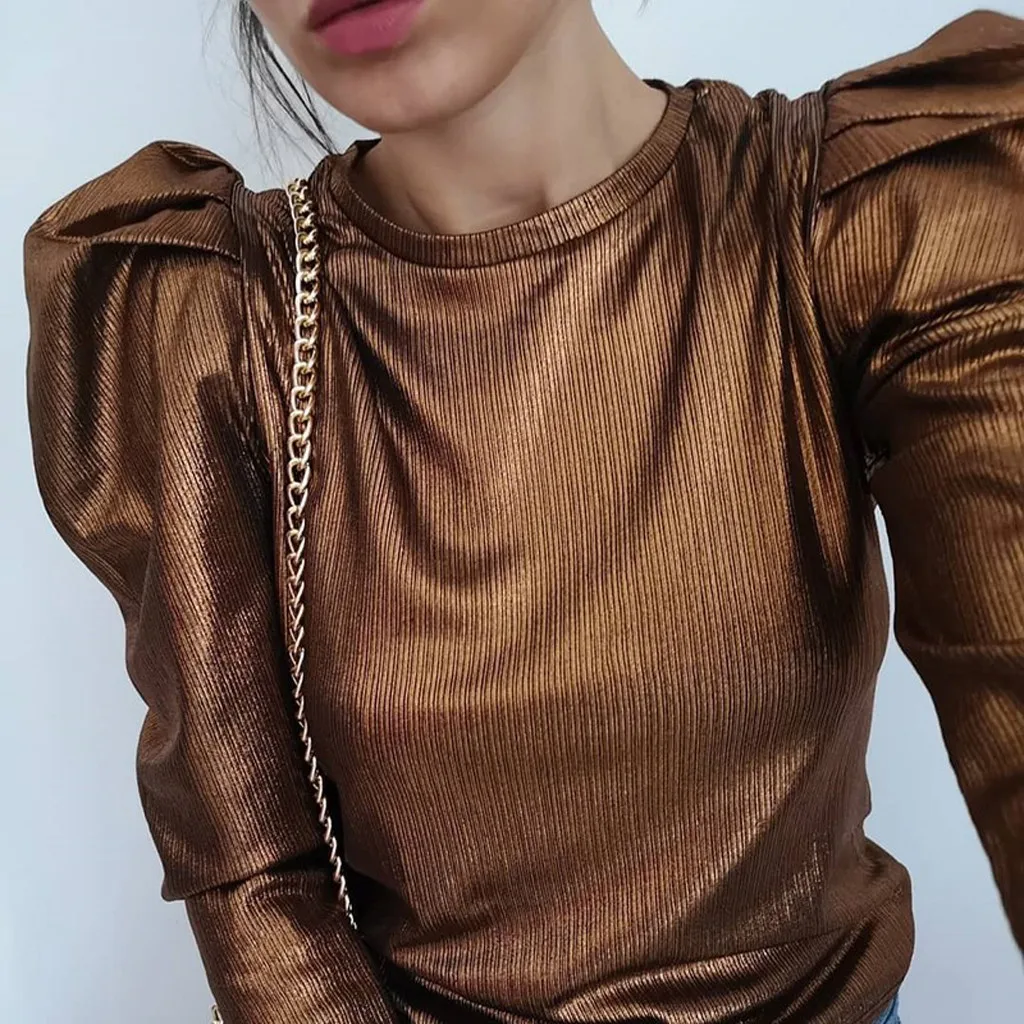 Сексуальный пуловер с пышными рукавами для осени и зимы Женский облегающий