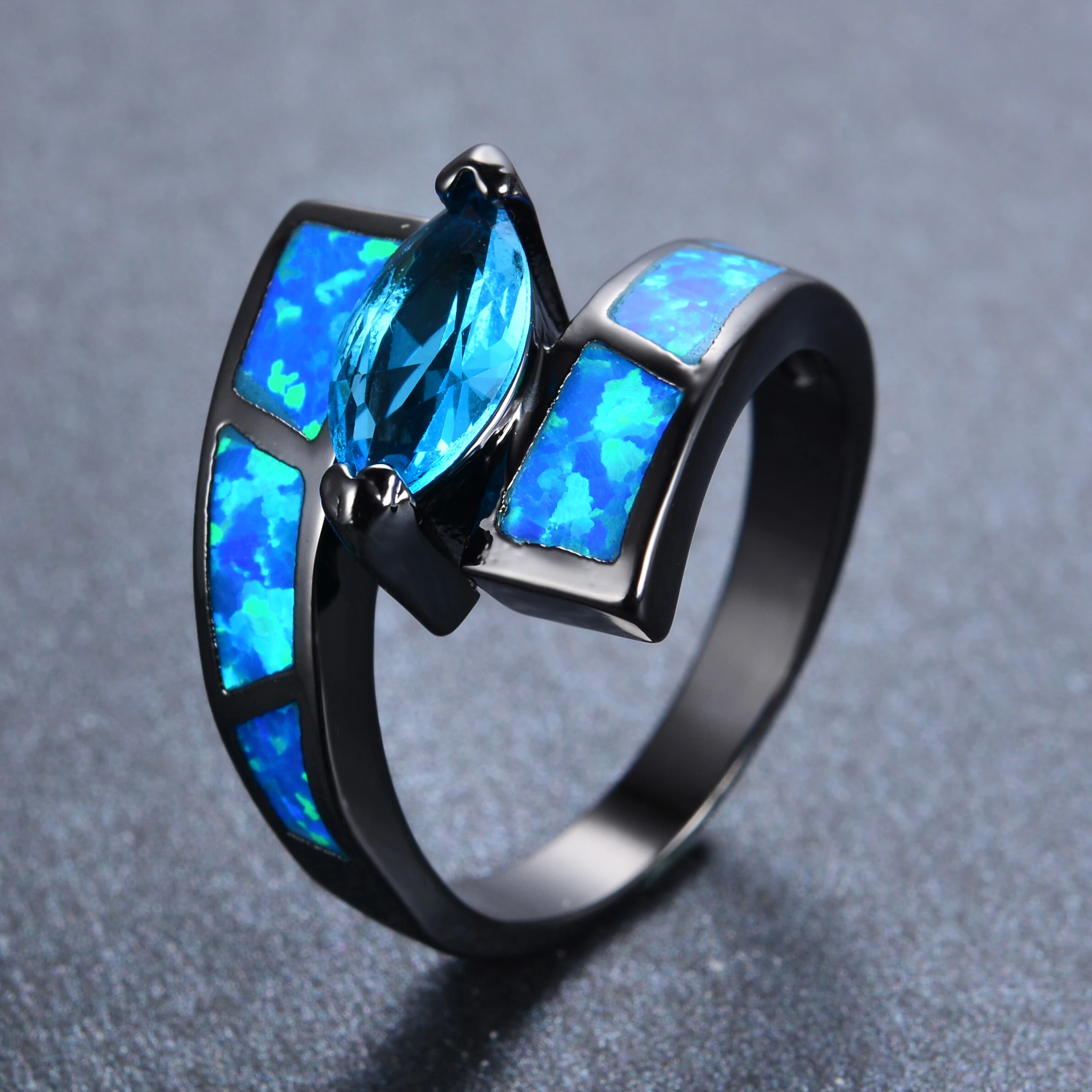 Женское Обручальное кольцо с голубым огненным опалом 14 карат|Обручальные кольца|