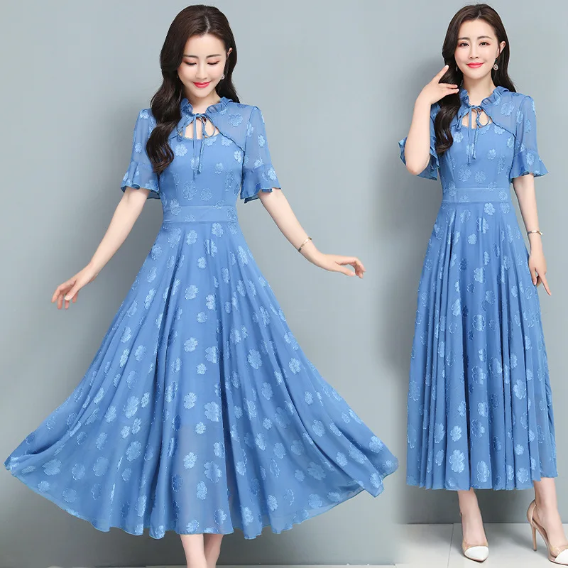 

Chiffon dress, 2021 summer new plus size long dress, slim dress
