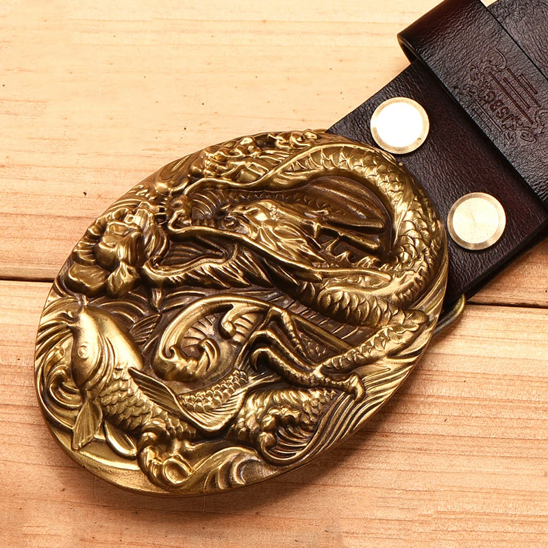 OGRM crafts, титановая сталь, дракон, рыба, пряжка, 316L сталь, Воловья кожа, кожаный ремень, дизайнерские ремни для мужчин, высокое качество