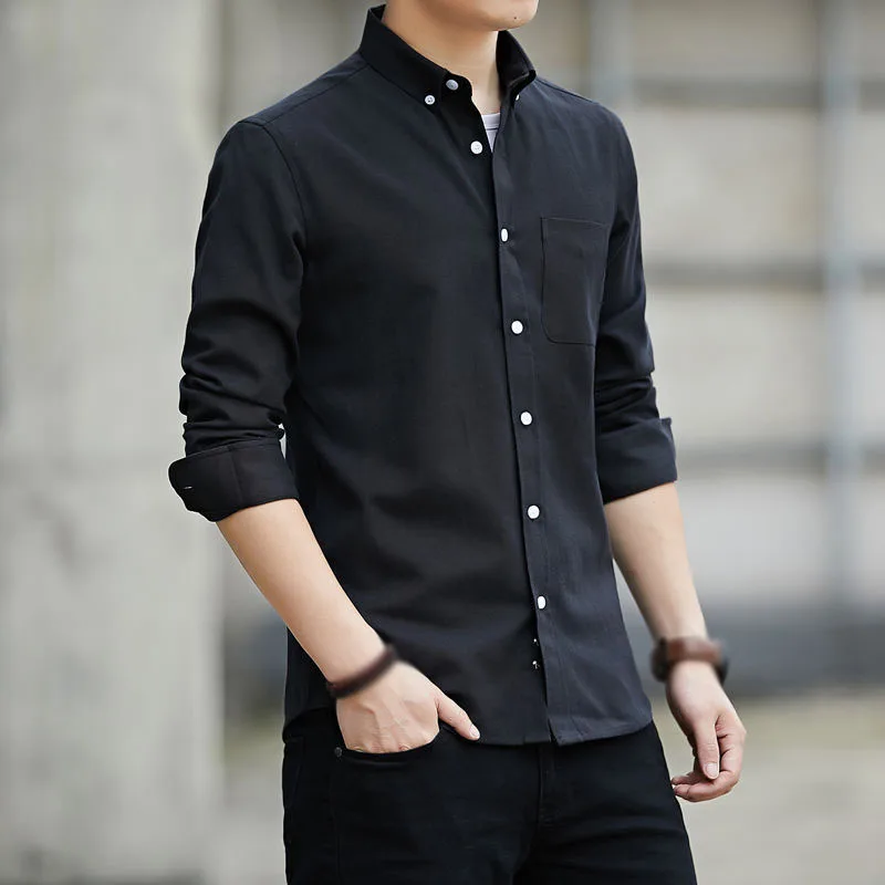 

Men's Tops Slim Fit Long Sleeve Lapel Collar Button Down Business Office Work Casual Shirts Plain