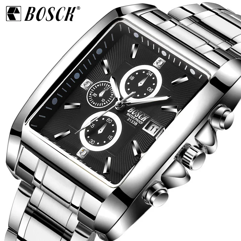 

Часы наручные BOSCK Мужские кварцевые, роскошные брендовые полностью стальные водонепроницаемые спортивные модные, с хронографом и датой