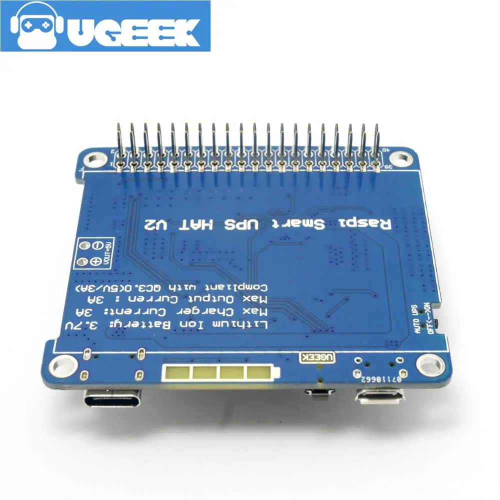 UGEEK UPS 2 шляпа с батареей для Raspberry 4B/3B+/3B | Поддержка 3A зарядного устройства/тока выход | совместимый с быстрой зарядкой QC3
