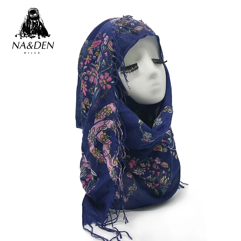 

Новый женский хиджаб с цветочным принтом, летние дизайнерские модные шарфы и шали, мусульманский хиджаб с цветочным принтом и кисточками