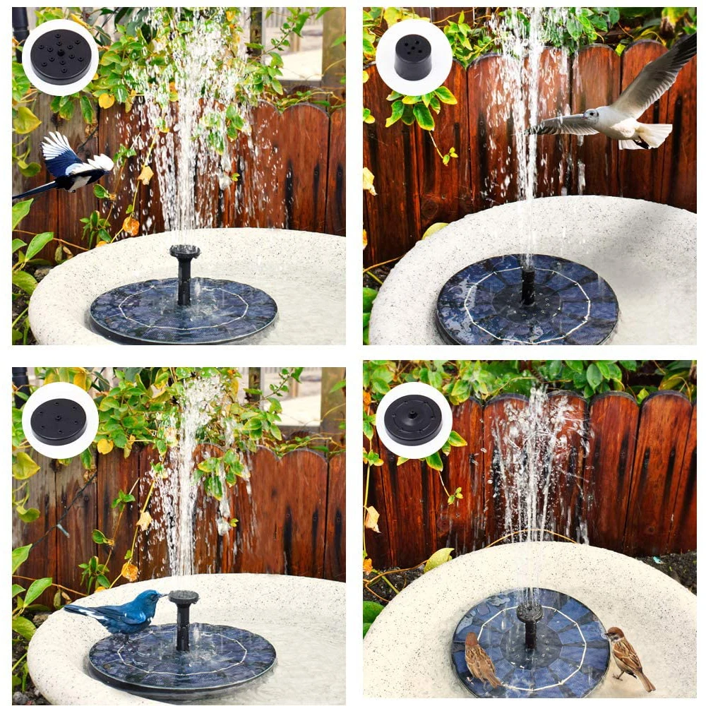 Solar Bird Bath Fountain Pump Bionic Water with 6 Nozzle Accessories 8 Different Types of Style Gardening Supplie | Дом и сад