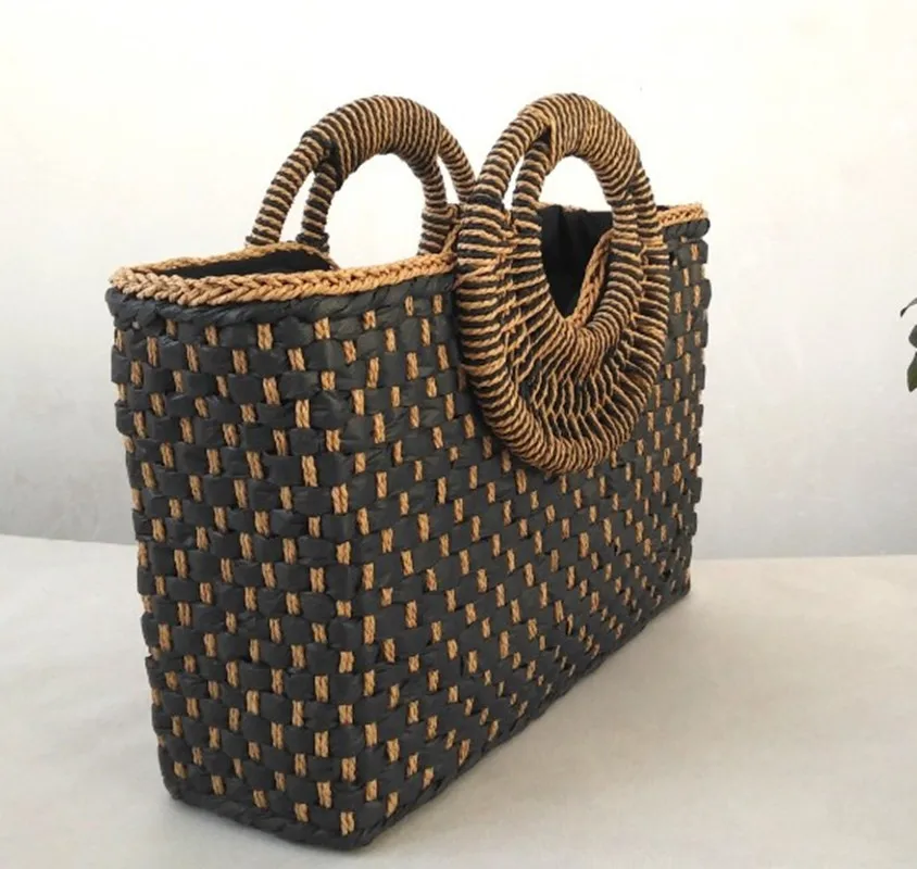 2019 ручная корзина сумка для покупок Черная Плетеная на остров Бали соломенная с