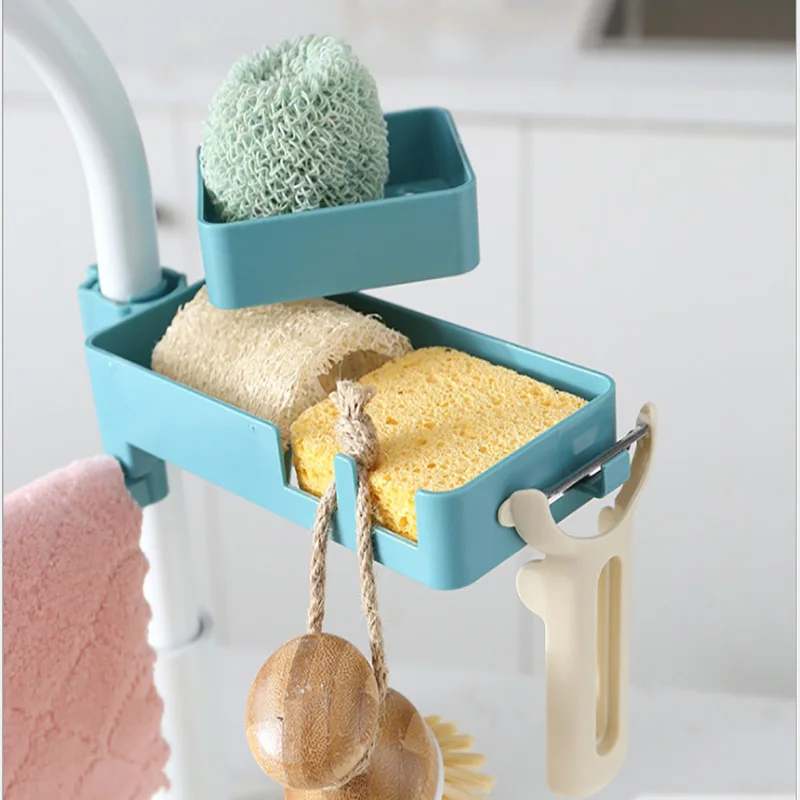 

Kitchen Non-Perforated Faucet Drain Rack Multifunctional Plastic Rotatable Storage Pendant Sink Storage Rack