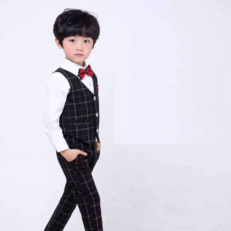 Детская одежда клетчатый костюм для мальчиков жилет девочки платье из двух