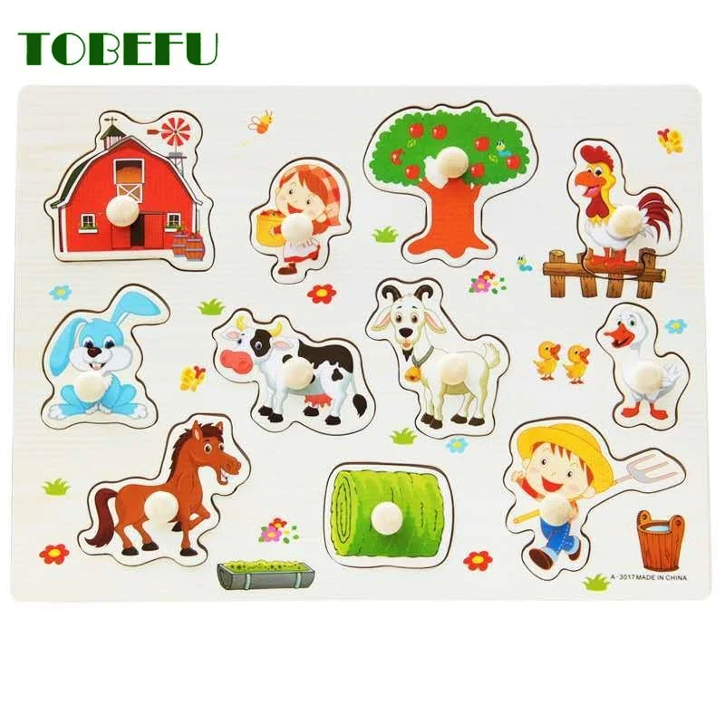 Деревянные головоломки Монтессори 3D мультяшный автомобиль животные фрукты