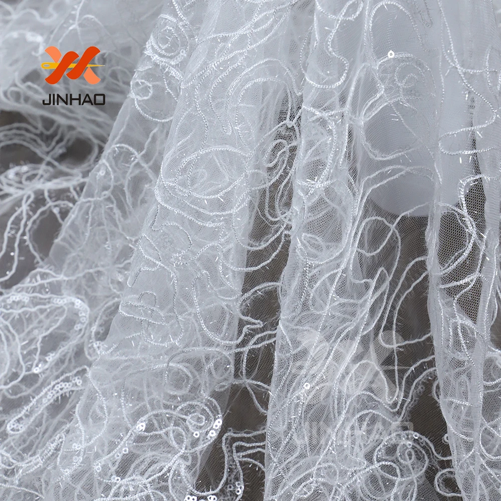 5 ярдов/партия 100% полиэстер блестки тюль кружева ткани в белом 2019 высокое