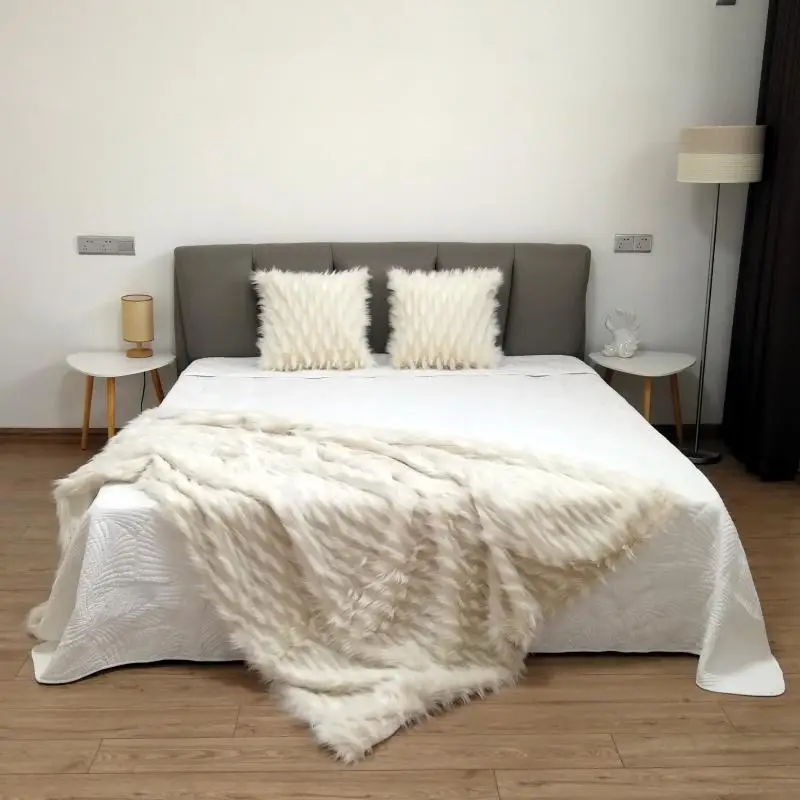 Изысканное жаккардовое покрывало меховой кожаный плед мягкое для дома