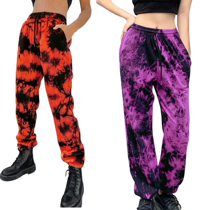 

2X Women Tie-Dye Sweatpants Loose Drawstring Pants High Waist Baggy Pants Joggers Trousers Size L Orange/Fuchsia