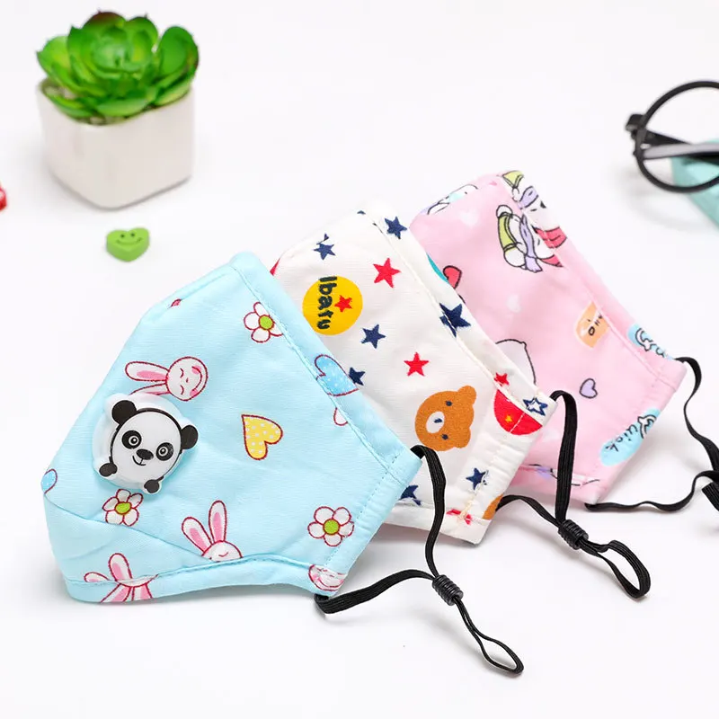 

5pcs/Pack Children's cartoon printing with breathing valves cotton ear rope adjustable mask to send PM2.5 smog filter