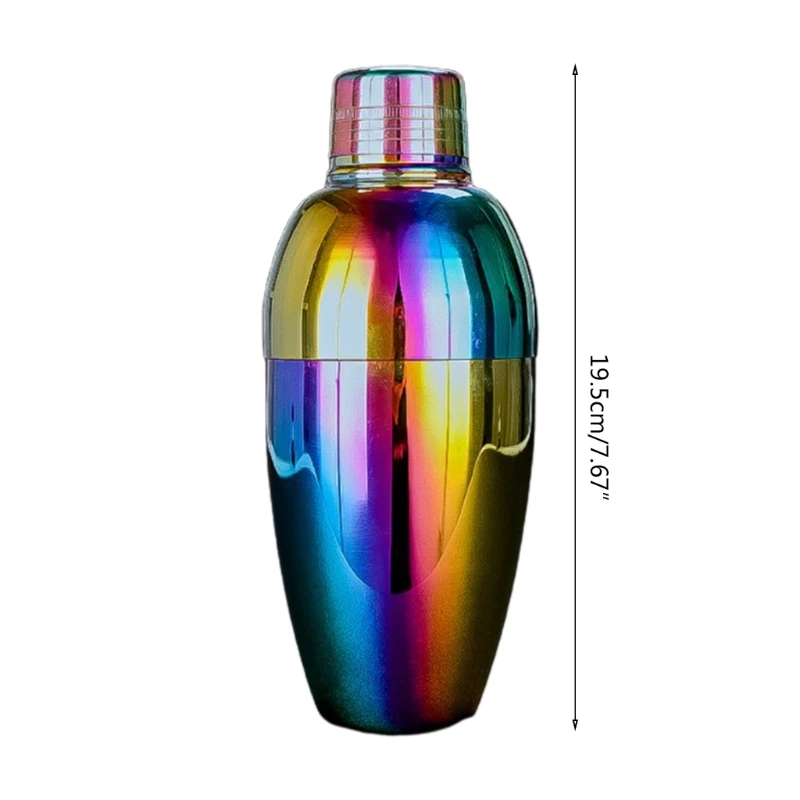 

41XB Vintage Stainless Steel Cocktail Shaker Built in Strainer Iridescent Rainbow Metal Professional Martini Drink Mixer Home