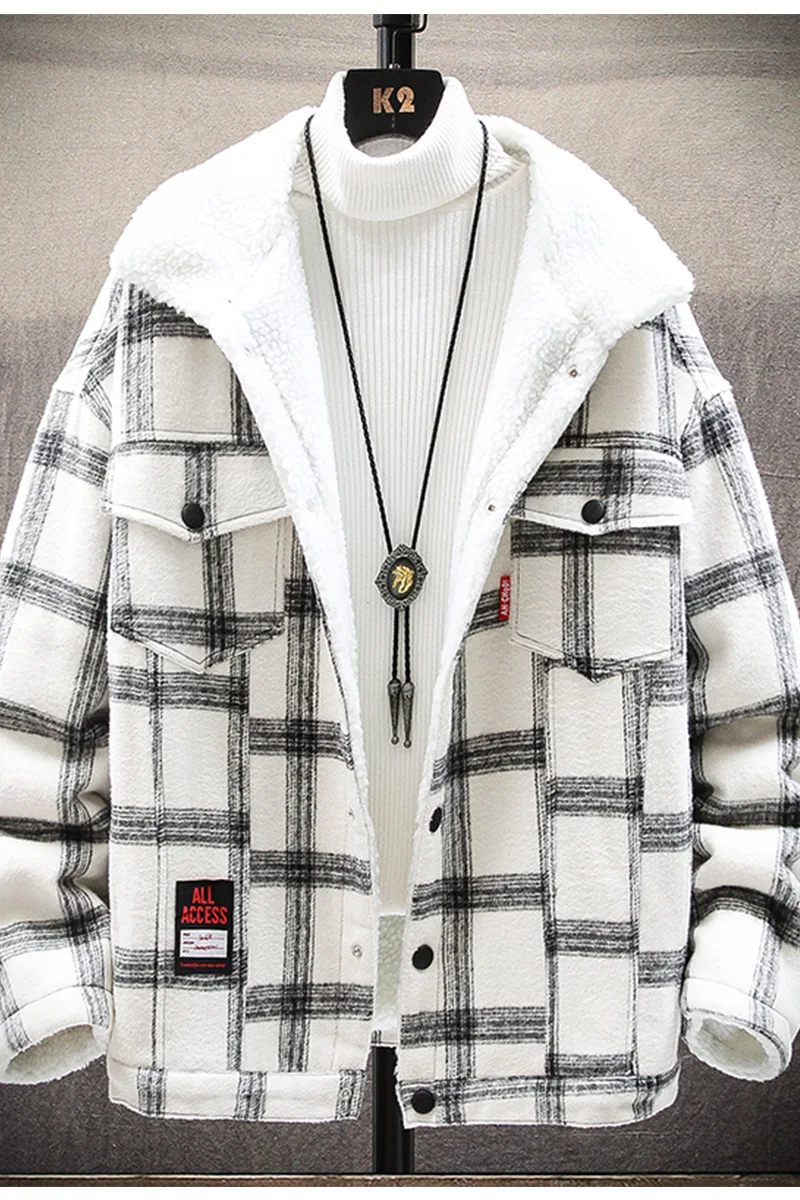 

2020 Winter Jacket Men Loose Parka Men Fashion Thick Warm Plaid Mens Jackets and Coats Flleece Jackets Men