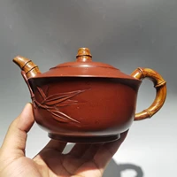 7chinese yixing zisha pottery hand carved bamboo bowl pot bamboo leaves red mud kettle teapot teapot pot tea maker office