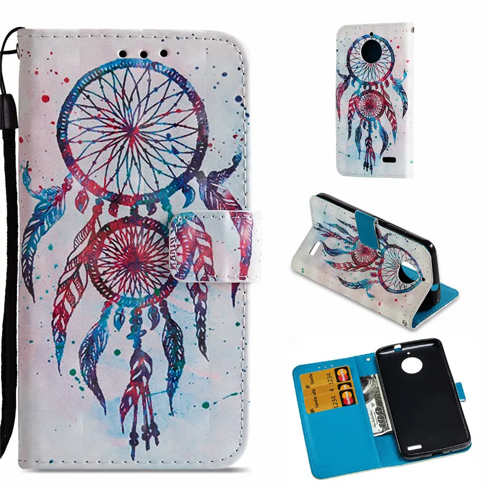 luxury leather flip case for motorola moto c g5s plus e4 g5 play owl skull pony flower cover stand phone case capa p03e free global shipping