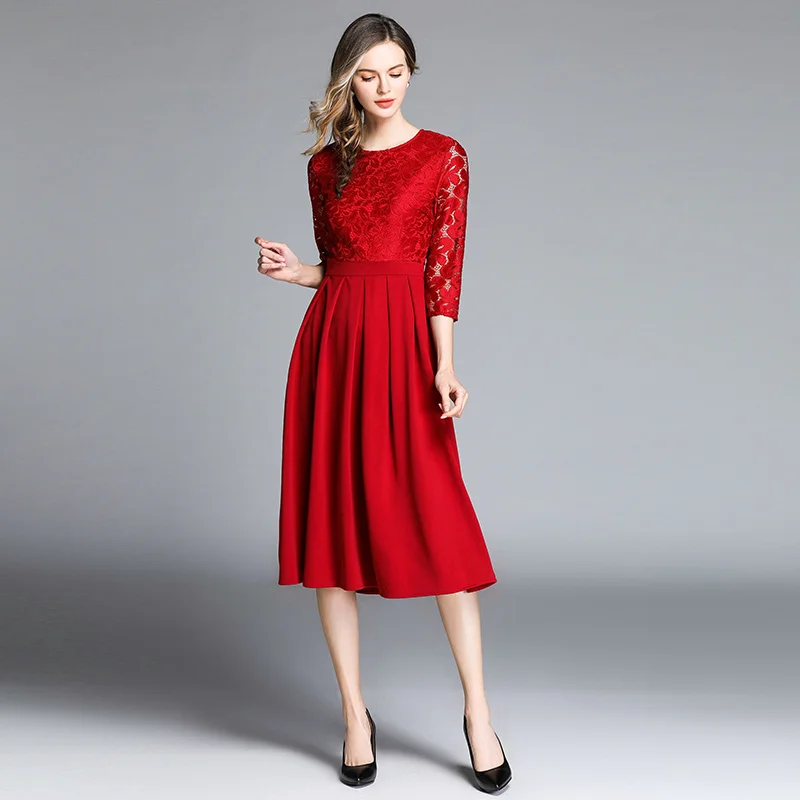 Новинка Осеннее комбинированное красное Бандажное платье платья знаменитостей
