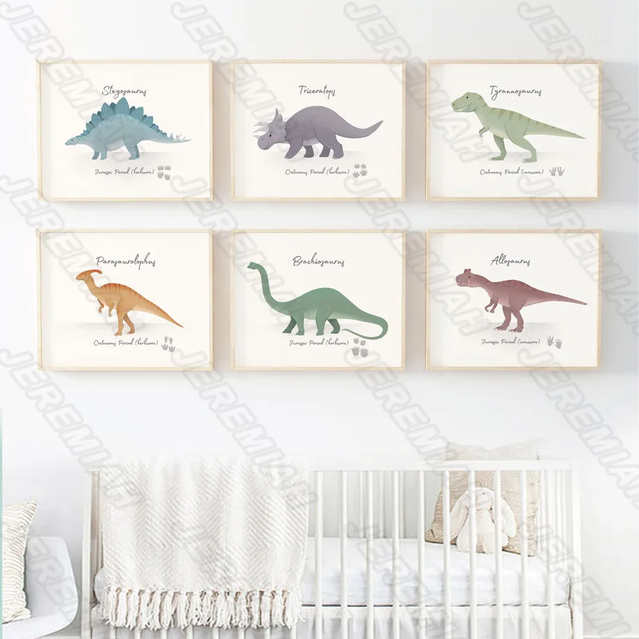

Cute Dinosaur with Letter Poster Nordic Style Wall Art Canvas Print Art Painting Modern Children Bedroom Decoration