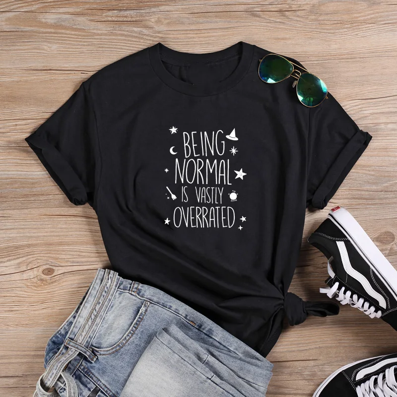

BEING NORMAL Letter Printed T Shirt Women Summer Short Sleeve Cotton Tee Shirt Femme Loose O-neck Tshirt Women Top