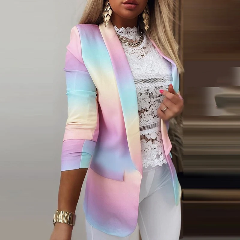 

Fashion Slim Suit Blazer Spring Casual Elegant Office Lady Long Sleeve Notched Collar Top Autumn New Women Print Cardigan Jacket