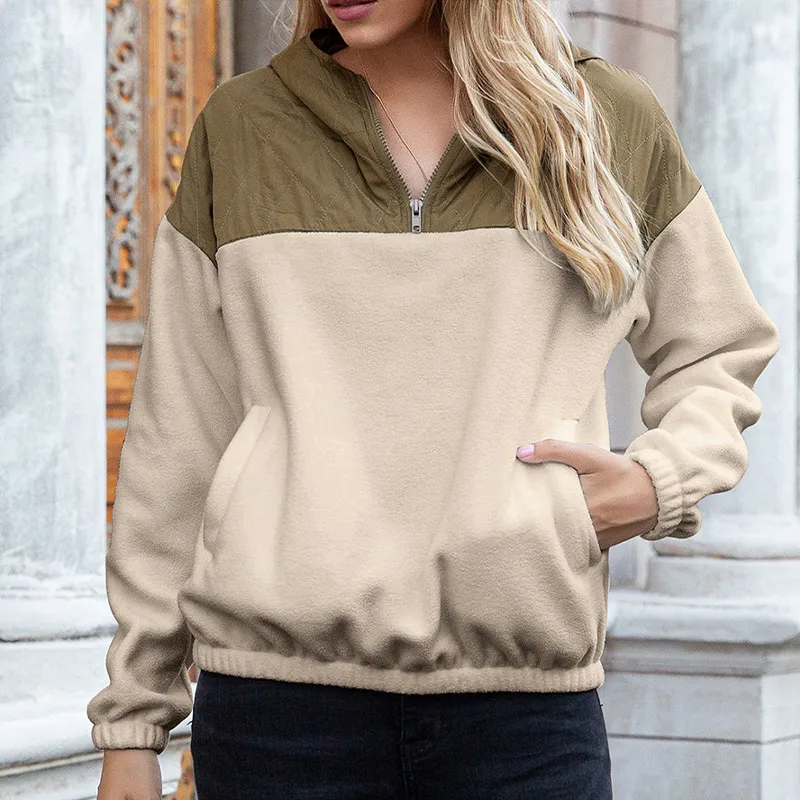 

Lady Long Sleeve Hoodies Women Match Color Pocket Sweet Casual Loose Hooded Sweatshirts 2021 Autumn Hats Zipper Outwear Hoody