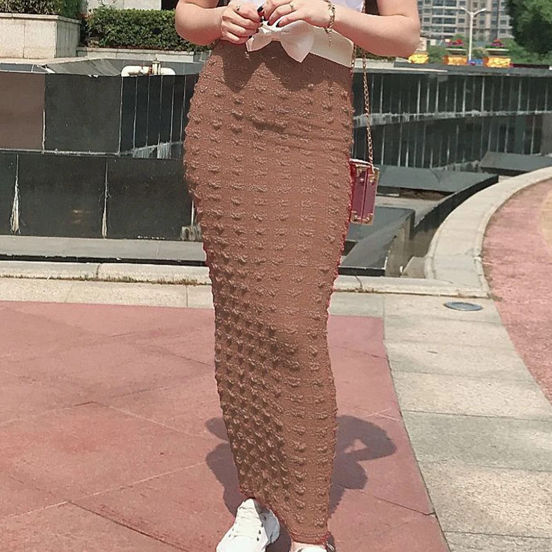 Brown Skirt Siskakia, макси юбка, модная, бесшовная, супер эластичная, Вязанная, облегающая, юбка-карандаш, длиной до щиколотки, Осень-зима, мусульманская одежда, новинка - Цвет: Brown Skirt
