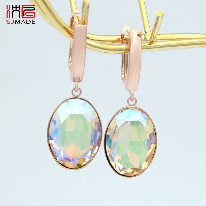 

SJMADE Fashion Simple Exaggerate Oval Large Crystal Dangle Earrings For Women 2020 Wedding Jewelry 585 Rose Gold Drop Earrings