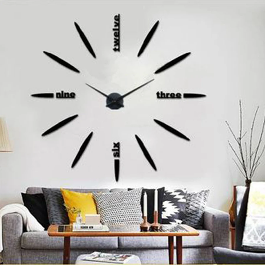 3D DIY большие настенные часы акриловые металлические зеркальные для гостиной