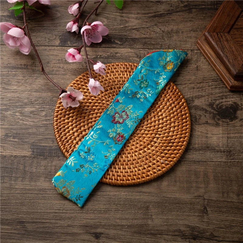 

X37E Chinese Style Hand Fan Cover Bag Vintage Embroidery Floral Handheld Folding Fan Sleeve Protector Dustproof Holder Pouch