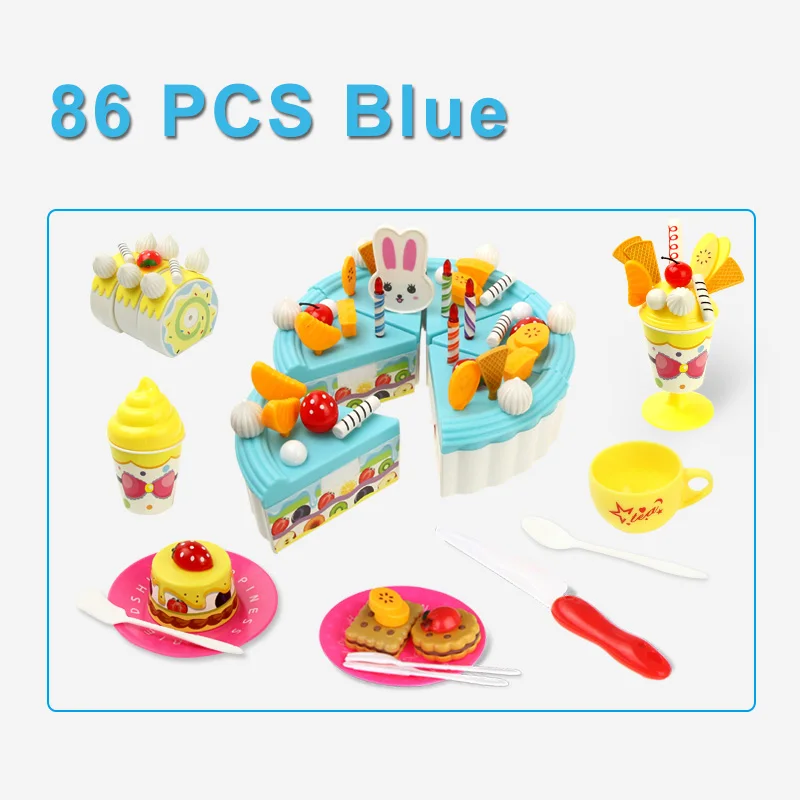 86 pcs Blue 44-103 шт DIY ролевые игры фруктовая резка торт на день рождения кухня еда игрушка набор розовый синий Развивающие игрушки для детей Рождественский подарок - Цвет: 86 pcs Blue