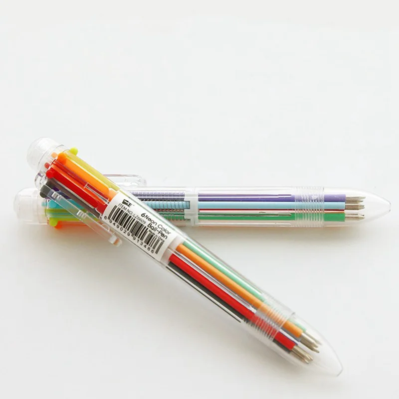 

4pcs Transparent body Multi 6 color ball pen ballpoint 0.5mm marker liner drawing Stationery Office school supplies A6722