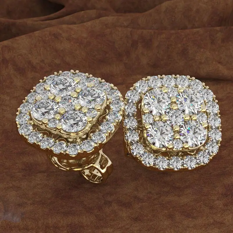 Женские серьги гвоздики квадратной формы из розового золота белого желтого