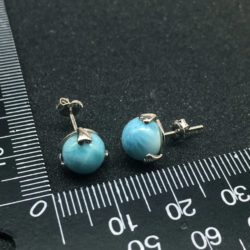 Женские серьги из серебра 925 пробы с синим ларимаром|Серьги-гвоздики| |