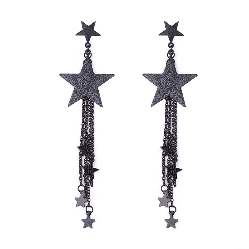 

Fashion personality all-match frosted five-pointed star earrings long star tassel earrings female earrings