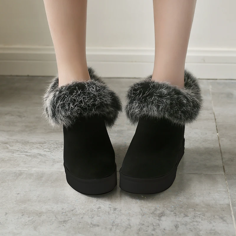 

2020 New Winter Korean Version Of The Rabbit Fur Short Boots High Waterproof Platform Flat Bottom Casual Walking Women's Boots