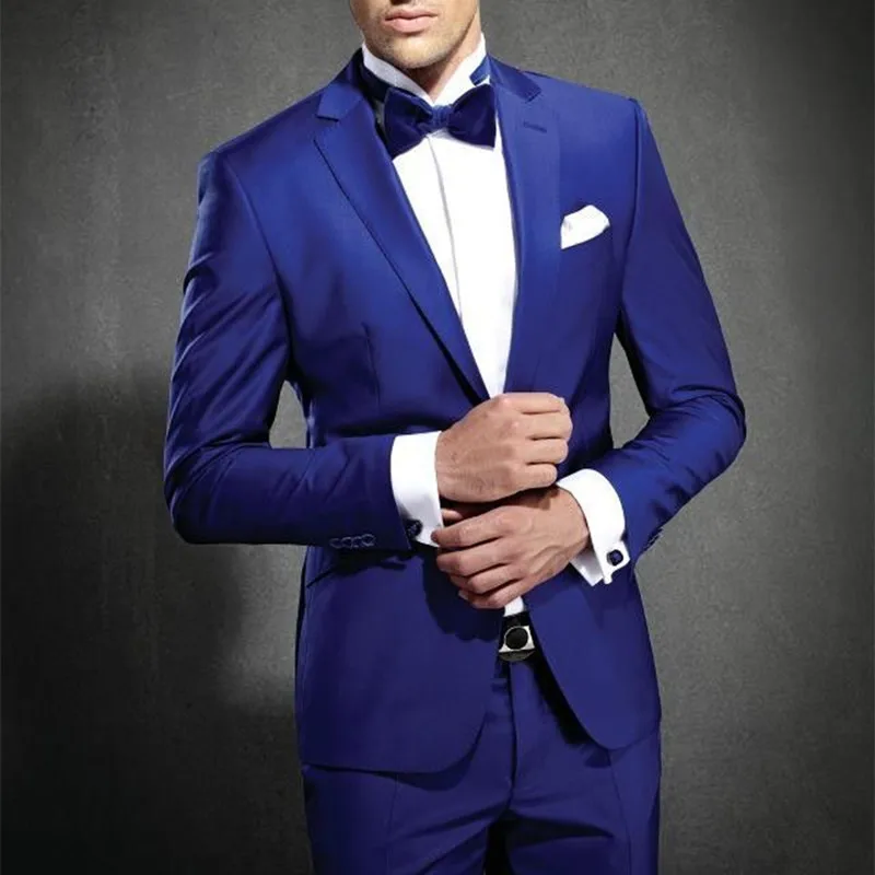 

2021 Custom made Royal Blue Groom Tuxedos Notched Lapel Men's Wedding Suits Slim Fit Two Button Groomsmen men suit