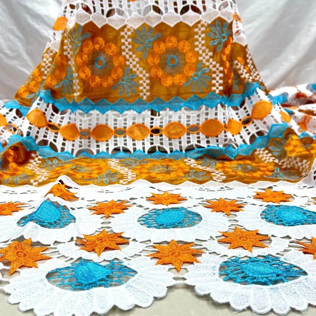 

Новейшее Африканское кружево из гипюра, французская Водорастворимая вышитая ткань, высококачественное нигерийское кружево из шнура для свадьбы TS9563