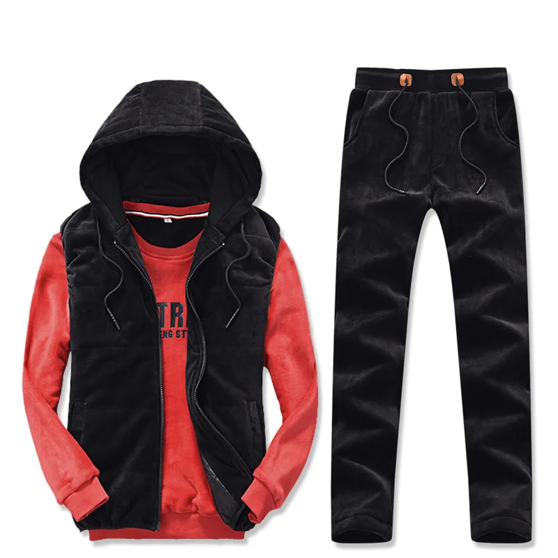 Мужской зимний спортивный костюм с капюшоном жилетом и брюками|Мужские